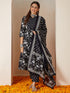 Janasya Women's Black Pure Cotton Floral Printed Anarkali Kurta Set